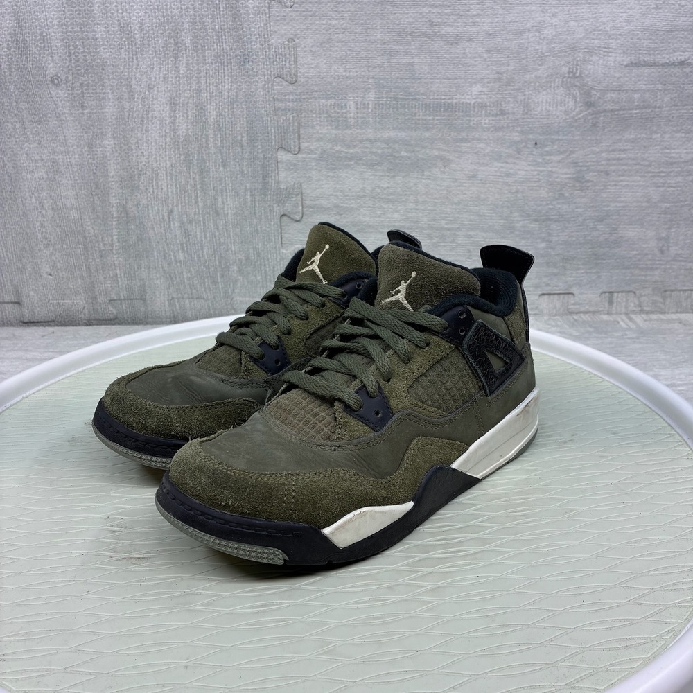 Jordan 4 Retro SE Craft Olive Kids 2Y Green Suede Sneakers FB9929-200